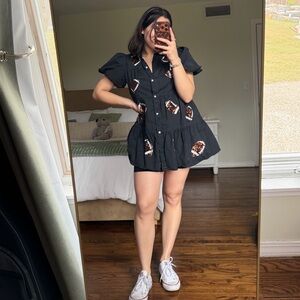 Black Puff Football Sleeve Dress